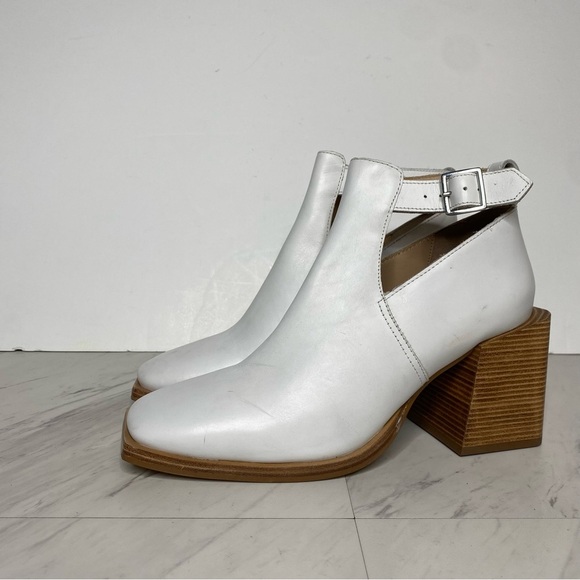 Free People Brady Square Toe White Leather Buckle Shootie Bootie 40 - Picture 15 of 15